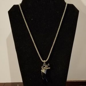 Silver Dragon Fang Black Obsidion Necklace
